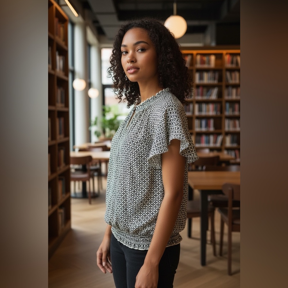 Max Studio Surplus Patterned Top with Elastic Waistband